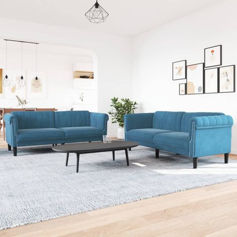 vidaXL Ensemble de canapés 2 pcs bleu velours (1/5)