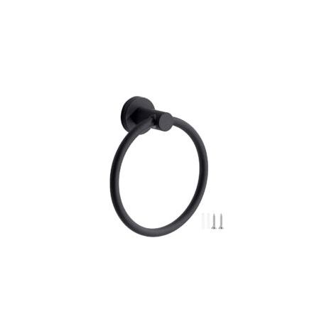 Toallero de pared, aro para toallas negro mate de acero inoxidable 304, soporte redondo para toallas para baño y cocina (negro) - Crezuo (1/4)