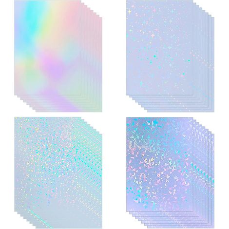 Lot de 36 feuilles d'autocollants, format A4 (210 x 297 mm), holographiques, en papier vinyle transparent
