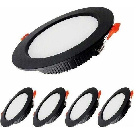 Lot de 5 Spots LED Encastrables Noir 7W Dimmlables - 700LM - IP44 Blanc Froid 6000K - Découpe 80-90mm - pour Salle de Bain, Cuisine, Salon, Couloir [Classe énergétique E]