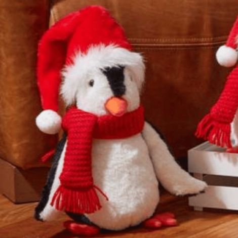 30cm Soft Cuddly Puppa Penguin Christmas Decoration with Santa Hat (1/2)