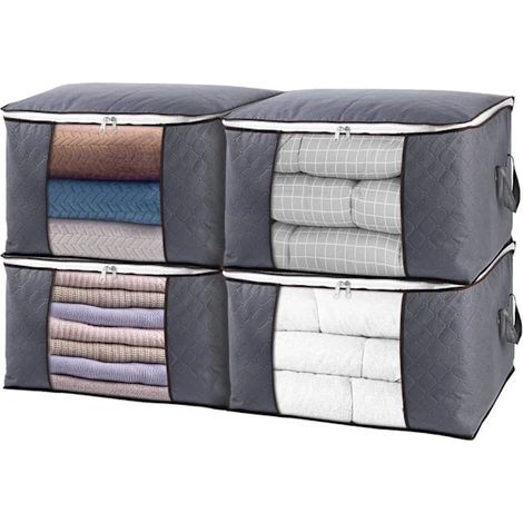 Juego de 4 bolsas de almacenamiento para ropa, organizadores plegables para ropa de cama y mantas. (1/4)