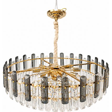 LUSSOCRAFT Lustre en cristal élégant – Métal, 3 couleurs d'éclairage dimmables, 15 lampes, LED intégrée, Ø79 cm, pour salle à manger et salon (1/5)