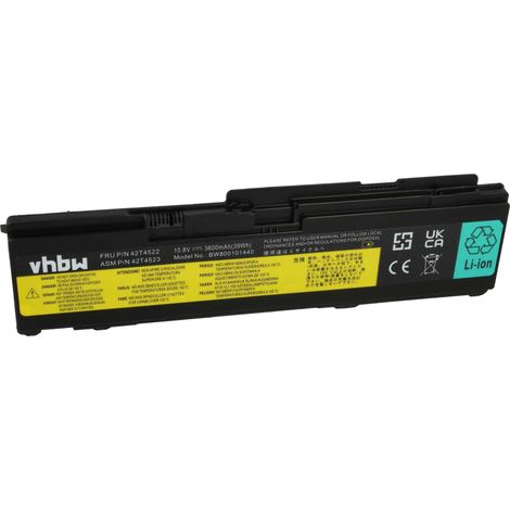 vhbw Akku Ersatz für IBM Lenovo FRU 42T4522, 43R1965, 43R1967, ASM 42T4519, ASM 42T4523, FRU 42T4518 für Notebook (3600 mAh, 10,8 V, Li-Ion) (1/5)