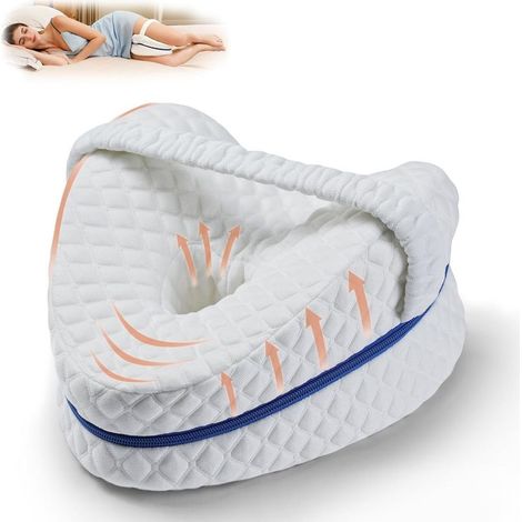 Beinkissen, Schlafkissen, Kniekissen aus Memory-Schaum mit Gurt für Seitenschläfer, Beinstützkissen mit abnehmbarem und waschbarem Bezug, weiß (1/5)
