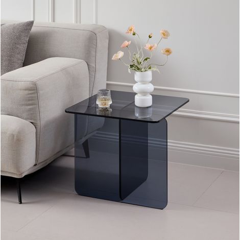 Table d'appoint 45x45x51 cm gris en verre trempé courbé avec design transparent (1/5)