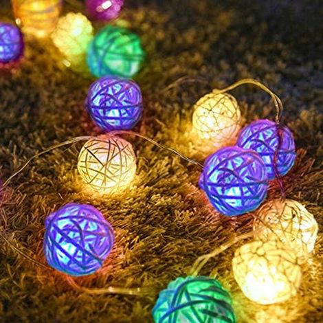Guirlande lumineuse LED de Noël, 40 ampoules, boule en rotin de 5 m, 3 couleurs, lampe boule LED style vintage, Sepak Takraw, décoration intérieure, ruban lumineux LED