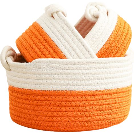 Lot de 3 paniers, corde tressée, poignées intégrées, rangement décoratif, orange, maison (1/5)