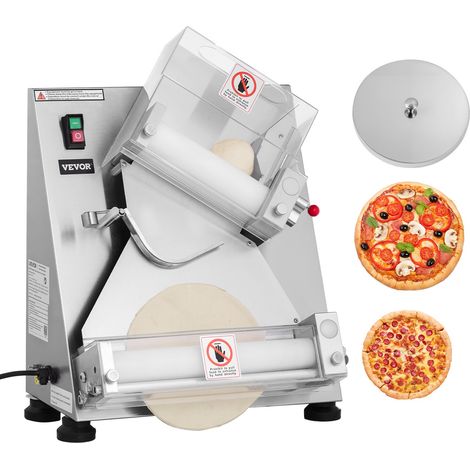 Formeuse à pizzas, 7,6 à 35,5 cm, presse à pâte électrique commerciale 370 W, 260 feuilles par heure, laminoir à pâte à pizza automatique en acier inoxydable, épaisseur réglable, avec couvercle (1/5)