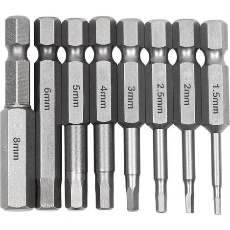 8Pcs Hex tige tournevis, 1/4 Pouce hex tige tournevis, longs magnétiques embouts de tournevis en acier S2 avec 8 différentes tailles pour les tournevis électriques, les tournevis manuels, etc (1/5)
