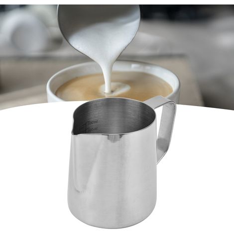 Latte-Art-Kaffeebecher aus Edelstahl 304 mit spitzem Ausguss, Messbecher, Milchaufschäumer, Naturfarbe, 350 ml (1/5)