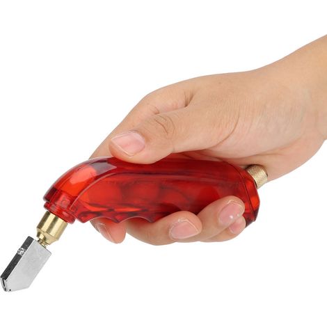 Coupe-verre portatif à alimentation en huile, outil de coupe de verre professionnel avec poignée en plastique (rouge) (1/5)