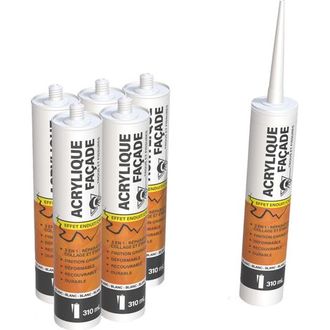 Méduze - 6 mastics acryliques universels pour façade 310 mL - BLANC - Réparation de trous et fissures - Texture granuleuse - Étanche - Professionnel (1/5)