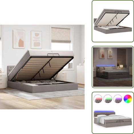 Ottoman-Bett mit Matratzen & LEDs Taupe 200x200 cm Stoff - Ottoman-Bett - Ottoman-Betten - Bettrahmen - Bettgestell (1/5)