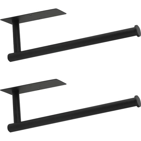 Küchenrollenhalter ohne Bohren – Set mit 2 selbstklebenden Edelstahlhaltern für Wand und Schrank, ideal zur Aufbewahrung (Schwarz) (1/5)