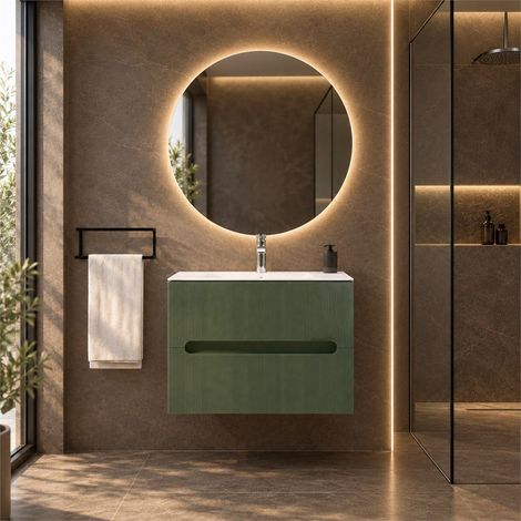 Mobile Bagno Sospeso 80Cm Rovere Ghiaccio E Verde Salvia Magnolia