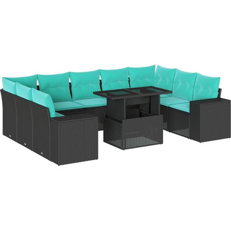 Maison Exclusive - 10-teiliges Gartensofa-Set mit Kissen, schwarz (1/5)