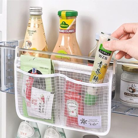 Hängender Aufbewahrungsbeutel aus Netzgewebe für den Kühlschrank – Küchenorganizer zum Einhängen an der Tür, leicht und atmungsaktiv (1/4)