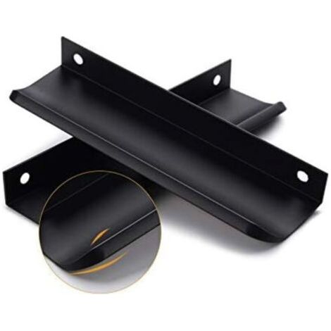 Lot de 2 poignées de placard de cuisine noires en alliage d'aluminium, distance entre les trous : 160 mm, avec vis (1/4)