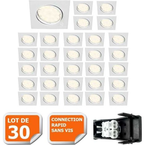 Lot de 30 spot encastrable orientable carré led smd gu10 230v blanc rendu environ 50w halogène (1/5)