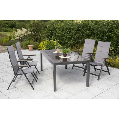Trivero Set 5tlg 4 Sessel Tisch 140(200)x90cm Alu/Textil