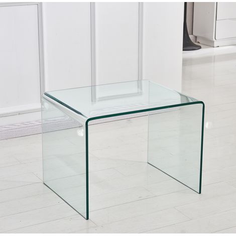 Table d’appoint en verre trempé transparent 50x40x45 cm pour salon et canapé - CHICFURN (1/5)
