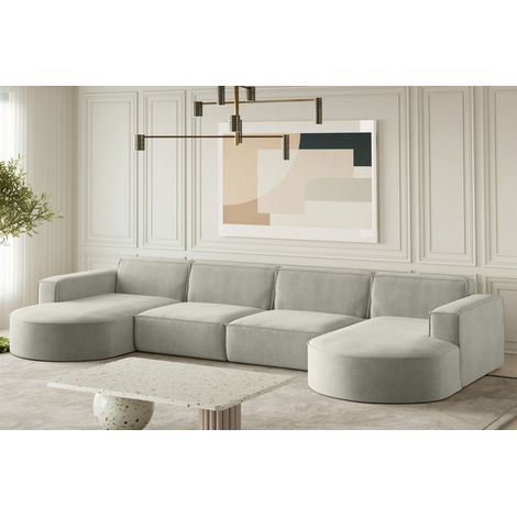 Wohnlandschaft U-Form Sofa PALMA XL in Stoff Noel Hellgrau