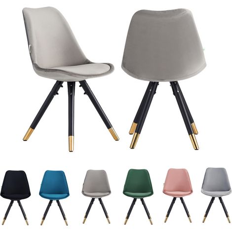 Set of 2 Dark Grey Sofia Ergonomic Modern Dining Chairs Upholstered in Velvet, Metal Legs with Gold End Tips (1/5)