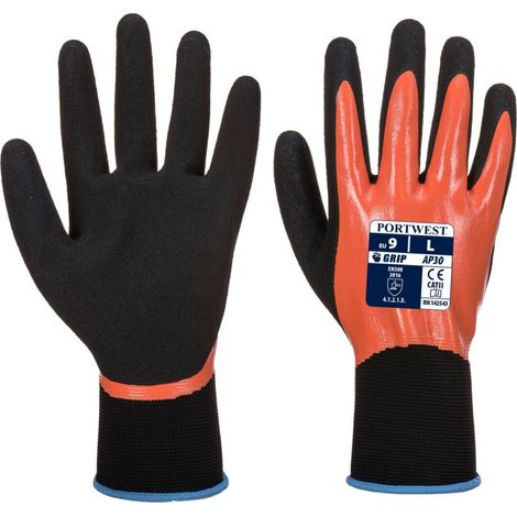 Guanti Impermeabili in Nitrile Dermi Pro Arancio-Nero 9 (1/3)