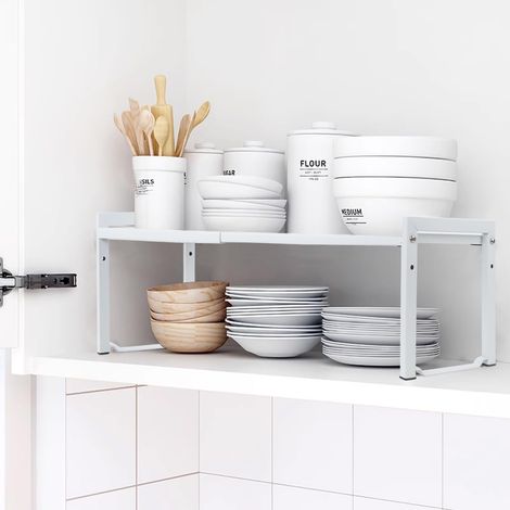 1 - Étagère Cuisine - Rangement Épices - Extensible Et Empilable Pour Placard Et Comptoir - Blanc - 35x66 cm