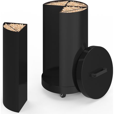 Réservoir à granulés rond 30 KG noir 4 compartiments détachables avec bec verseur rangement à pellets 35 x 35 x 63,5 cm (1/5)