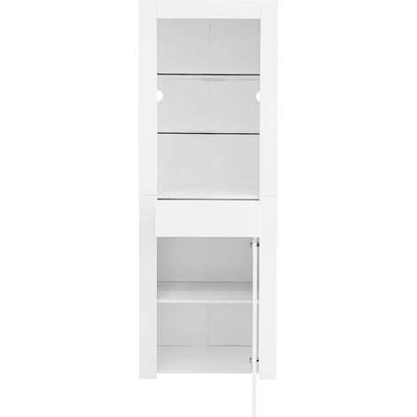 ELVMI Vetrina con 1 Anta, 1 Cassetto e 2 Ripiani con LED per Soggiorno Ufficio Cucina in Pannelli di Particelle 60×35.5×165 cm Bianco