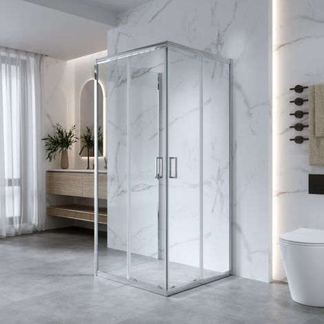 Box Doccia 3 Lati 80x80x80 Cm H185 cm vetro 6 mm Trasparente Apertura Scorrevole  Kiro