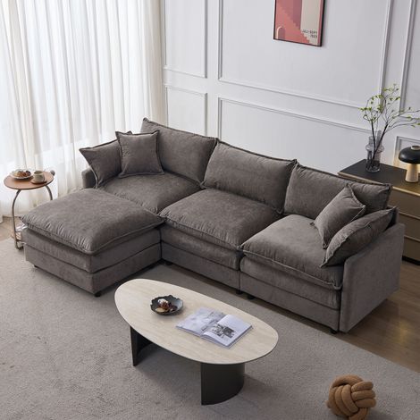 Modulares Ecksofa aus Chenille – 3-Sitzer mit Chaiselongue & Hocker , Bequemes L-Sofa für kleine Wohnungen, Wohnzimmer & Lounge , Atmungsaktiver Familien-Sitzkomfort (Diese SKU entspricht W3915S00002)