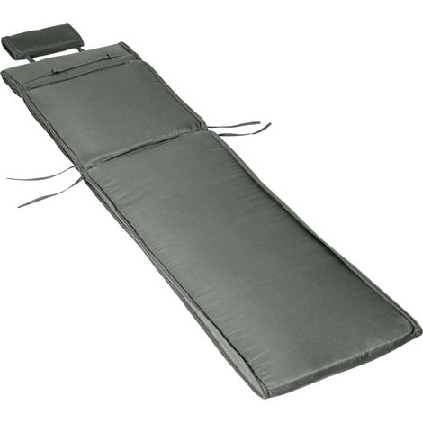 Coussin pour chaise longue de jardin avec housse d'appui-tête amovible, gris, 198 x 53 x 5 cm, coussin seul