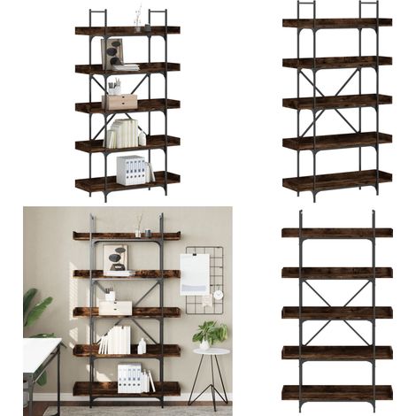 Bibliothèque 5 niveaux chêne fumé 100x33x180,5 cm - Bibliothèque Murale - Bibliothèque Design - Bibliothèque Industrielle - Étagère Ouverte - Meuble Rangement - Home & Living (1/5)