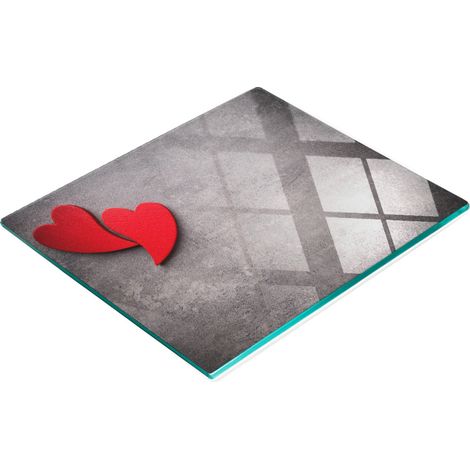 Tablero decorativo multifuncional de vidrio templado con corazones rojos, 60x52 cm.