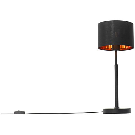 QAZQA Lampada da tavolo con paralume vt - Moderno - Tessuto,Acciaio - Nero - Tondo Max. 1 x Watt