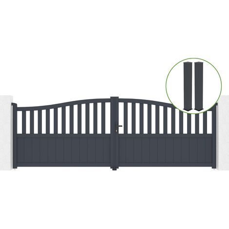 Puerta abatible 4m MEIJE H.140cm aluminio gris + 2 postes 20x20cm H.166cm (1/5)