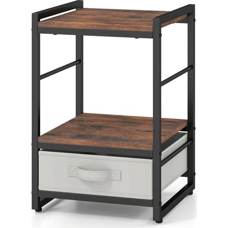 Table de chevet avec tiroir en tissu et étagère ouverte, table d'appoint industrielle pour chambre ou salon (1/5)