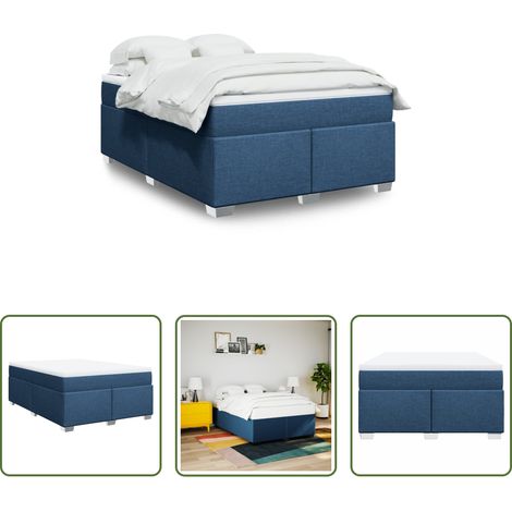 vidaXL Surmatelas -  Sommier à lattes de lit avec matelas Bleu 160x200 cm Tissu (1/5)