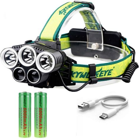 Lampe Frontale Rechargeable, Lumen Eclairage Puissante Ultra USB Rechargeable 5 LED 6 Modes d'Eclairage sans batterie Antichoc pour Marche Running Camping Escalade Randonnée Bricolage-vert jaunâtre (1/2)