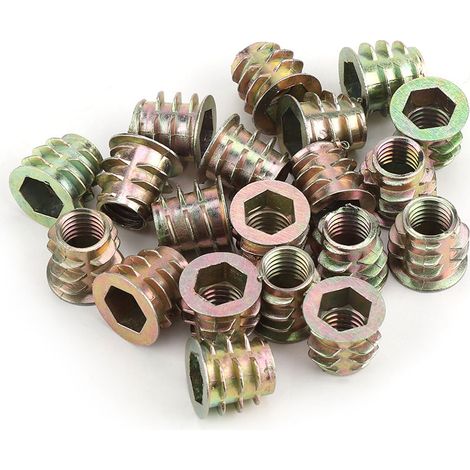 20 pièces écrous à visser M8 13 mm en alliage de zinc, tête hexagonale, pour insertion dans le bois, filetage métrique (1/5)