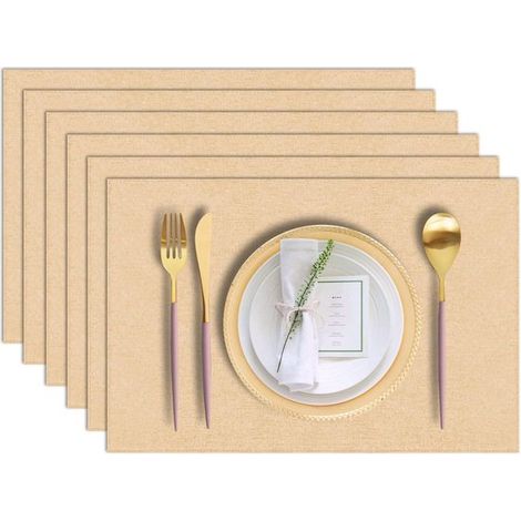Juego manteles individuales tela (6 mezcla algodón lino, lavables máquina, arrugas fáciles (Beige, 6, 6 piezas (1/5)