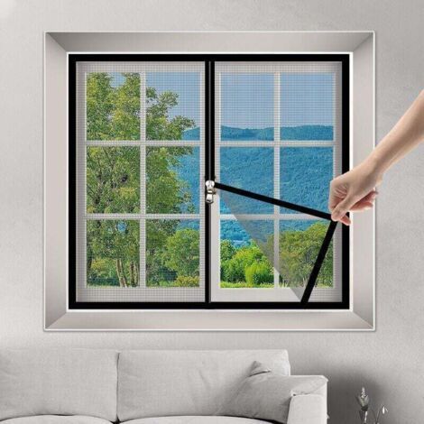 Mosquitera para ventana de 150 x 180 cm, antimosquitos, antimosquitos, cortinas de malla para ventanas, ventilación de verano - Negra (1/4)