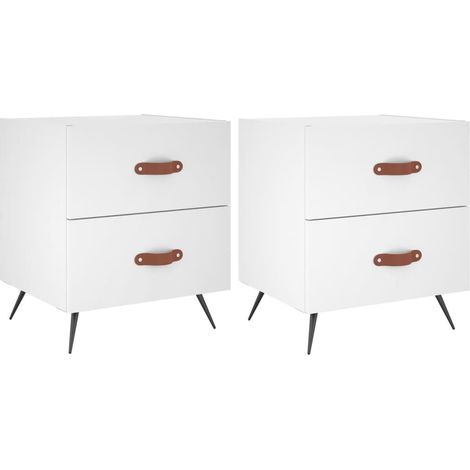 Juego de 2 mesitas de noche con dos cajones 40 x 35 x 47,5 cm madera contrachapada blanca DEC034917