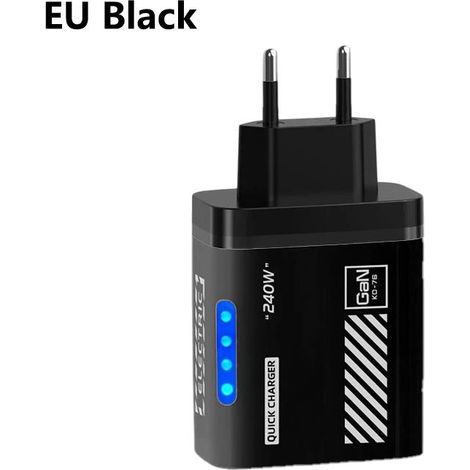 5-Port-Handyladegerät mit 240 W Leistung, 2 USB 3 Typ-C Anschlüsse, PD QC3 Schnellladefunktion. Schwarz. (1/5)