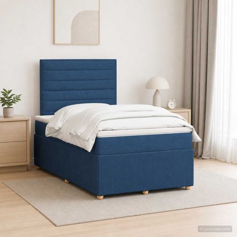 vidaXL Cama de muelles con LED y colchón Azul 120 x 190 cm Tela (1/5)