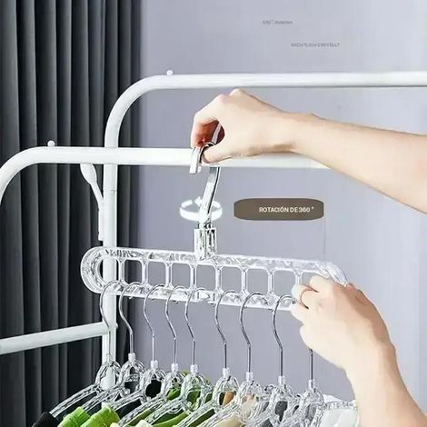 Ortviai – Cintre pliant à 9 emplacements – organiseur de penderie gain de place, crochets escamotables – compatible vestes, chemises, pantalons, écharpes et sacs (1/5)