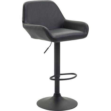 CLP – Tabouret de bar Braga similicuir noir – Hauteur réglable 89-109 cm – Siège pivotant 360° – Base en métal robuste (1/5)